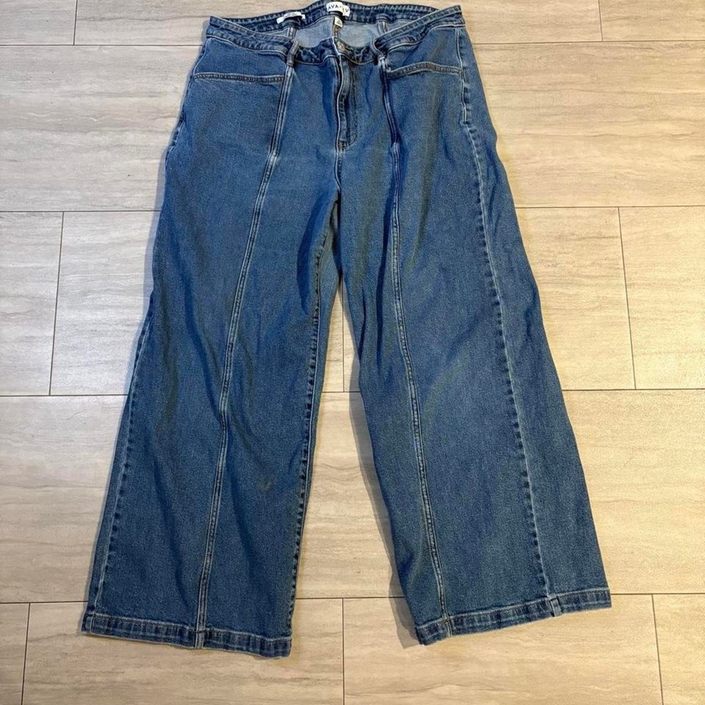 Ava & Viv Blue Wide Leg Denim Jeans Seam Detail Plus Size 18